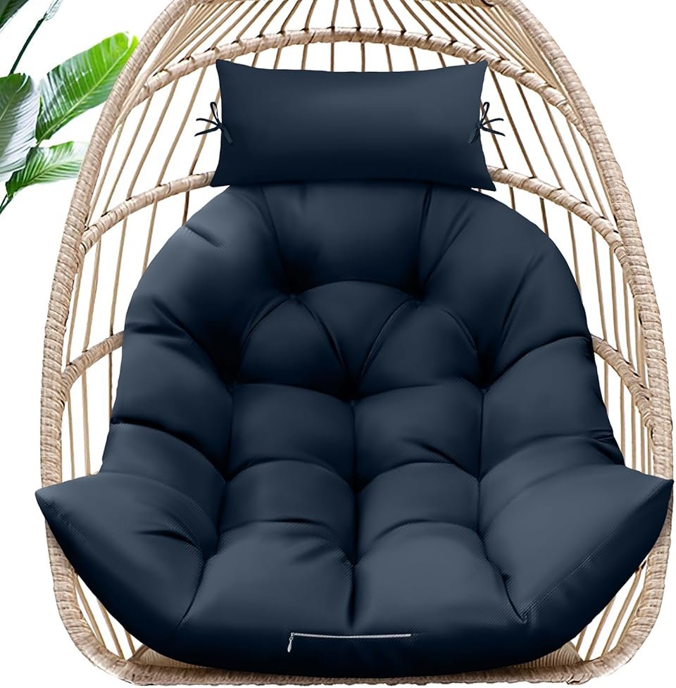 MAGIC ELEPHANT Egg Chair Cushion, Memory Foam Hanging Egg Chair Cushion Replacement, Indoor Outdoor Hammock Basket Swing Cushion with Headrest (Blue) - Product Image