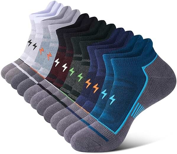 Cirorld Mens Ankle Running Socks, Athletic Cushioned Low Cut Moisture Wicking Cotton Short Sports Socks, 6 Pairs - Product Image