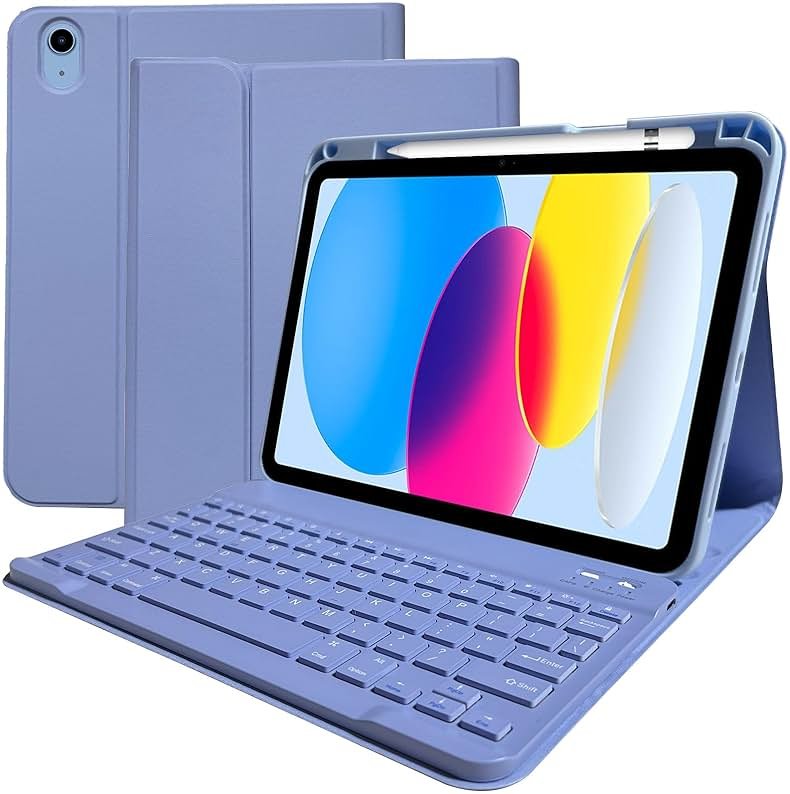BSBLESS Keyboard Case for iPad 11th 10th Generation - iPad 10th Generation Case with Detachable Wireless Keyboard - Smart Folio Cover with Pencil Holder for 11-inch A16 2025 10.9-inch 2022, Purple - Product Image