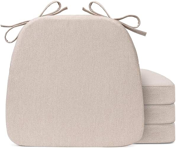 Sunsleek Chair Cushions for Dining Chairs, D-Shaped Seat Cushions with Removable Washable Cover and Ties, Chair Pads for Kitchen, Indoor Dining Room, Patio Chairs, 17'' x 16'', Set of 4, Beige - Product Image