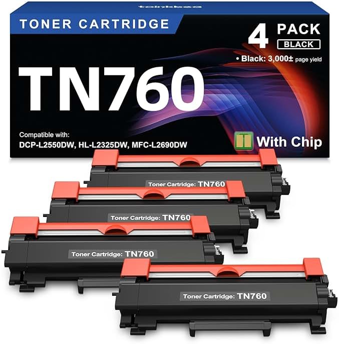 TN760 Toner High Yield Replacement for Brother TN-730 TN-760 TN730 TN760 Toner Cartridge for Brother Printer L2325DW L2350DW L2370DW L2390DW L2395DW L2550DW L2690DW L2710DW L2717DW L2750DW 4-Pack - Product Image