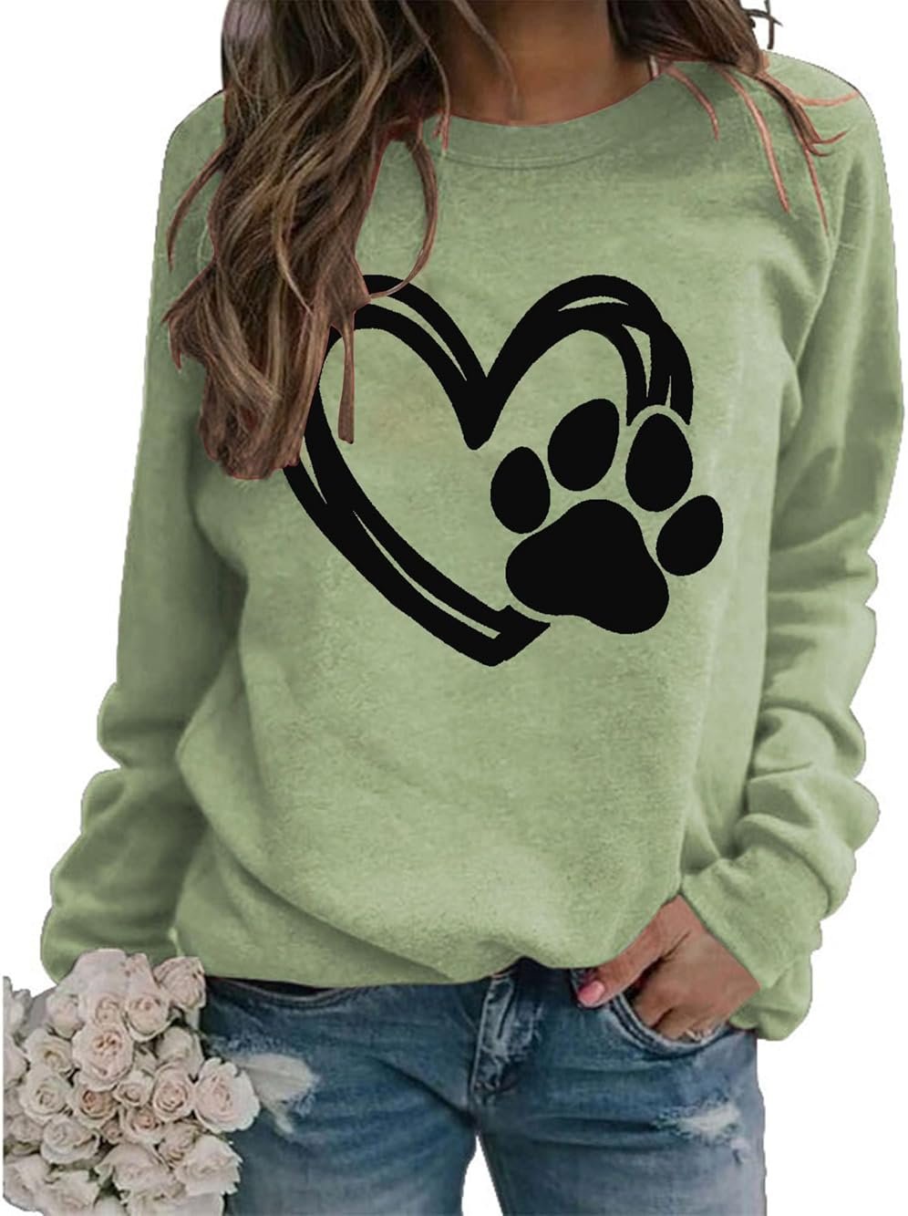 ZUNQKG Womens Paw Sweatshirt Long Sleeve Dog Mom Shirt Crewneck Pullover Dog Lover Sweatshirts - Product Image