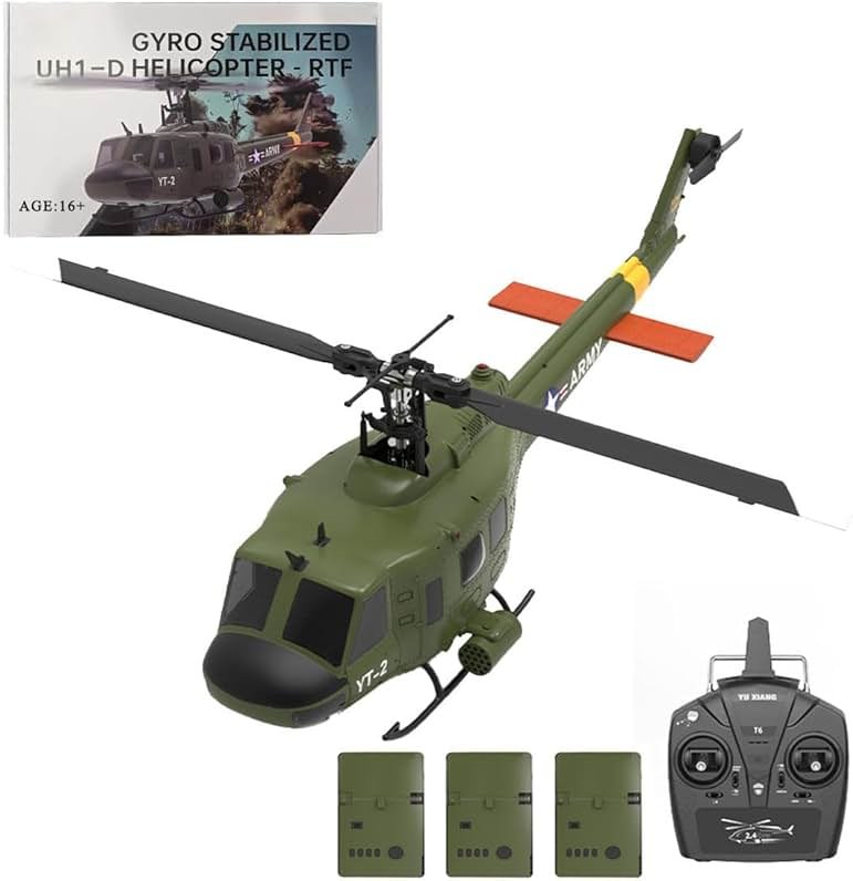 Wooptoothy YUXIANG F07 UH-1D RC Helicopter for Adult, 1/34 Scale 2.4G 6CH Brushless Direct-Drive Flybarless Helicopter Model with 6-Axis Gyro, 3D/6G RC Aircraft Model Toys (3 Batteries) - Product Image