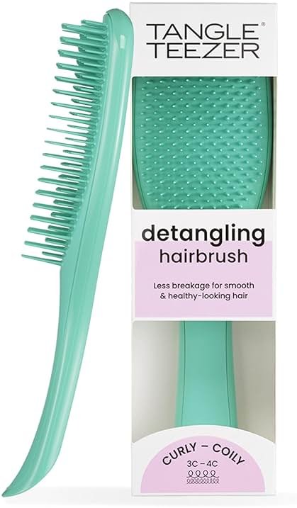 Tangle Teezer Ultimate Detangler Curly Hair Brush, Dry & Wet Hairbrush, Reduces Frizz & Breakage, for 3C to 4C Curly Hair Types, Aqua Green - Product Image