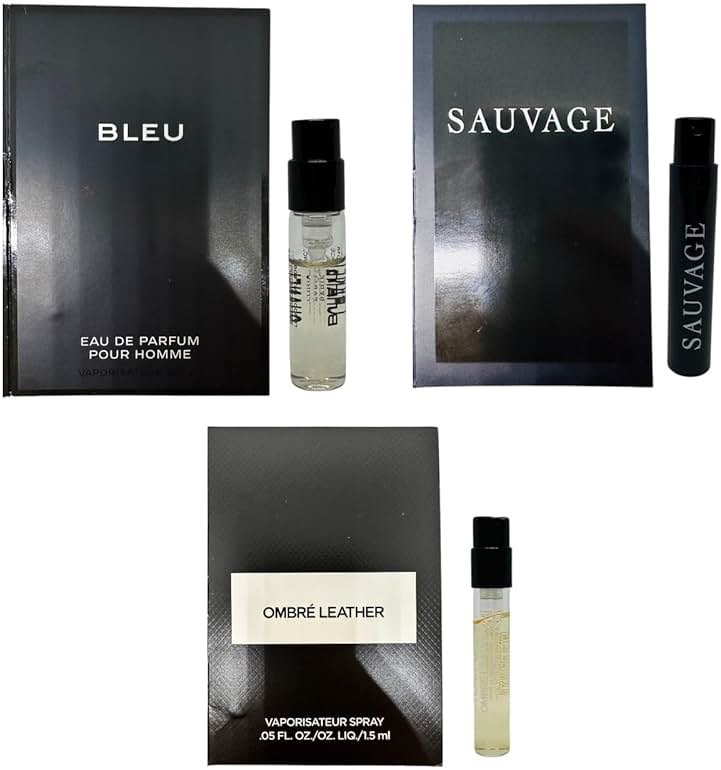 Set 3 Cologne Luxury Travel Size for Men Sample Spray Vial. Sauvage/Bleu/Ombre Leather - Product Image