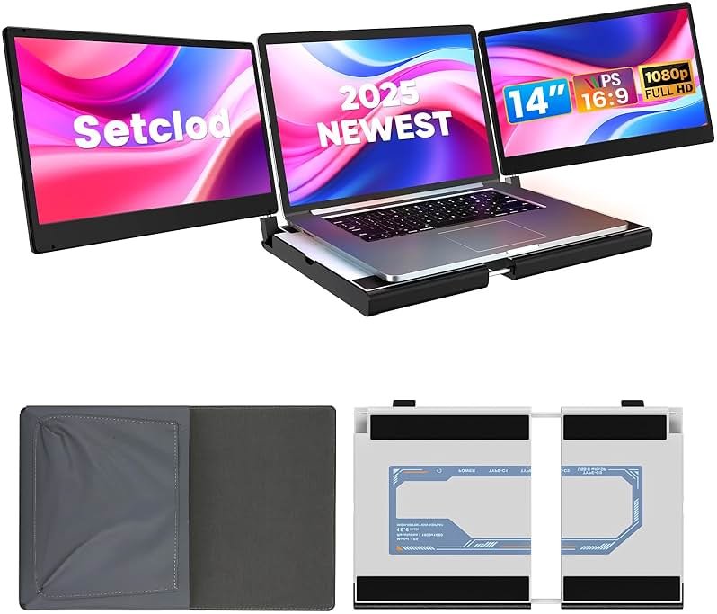 Setclod 14" FHD 1080P Laptop Monitor Extender, Triple Screen, Portable, Compatible with Mac, Windows, Chrome (Triple 14" Monitor) - Product Image