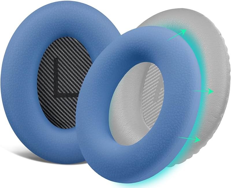 SOULWIT Silicone Ear Pads Cover Protector for Bose QuietComfort QC15 QC25 QC2 QC35 QC45/Ae2 Ae2i Ae2w/SoundTrue & SoundLink AE Headphones Cushions, Sweatproof, Easily Washable - Blue Dusk - Product Image