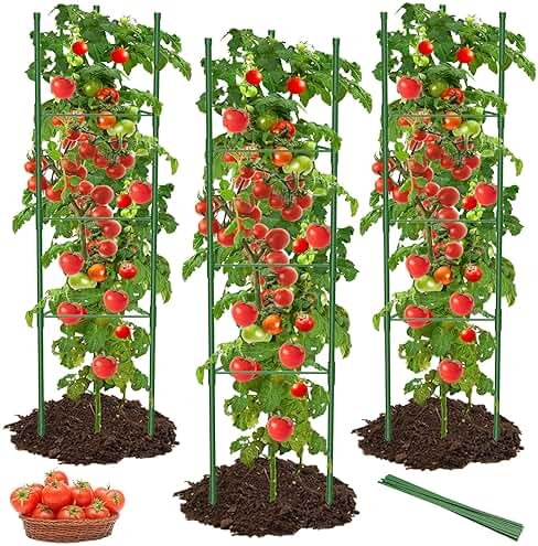 MYMULIKE 3 Pack Tomato Cages for Garden, 51in*13in Adjustable Tomatoes Plant Stakes Support Cages Trellis, Garden Trellis for Vegetable Flowers Fruits Climbing Plants- 20 Binding Wires Included - Product Image