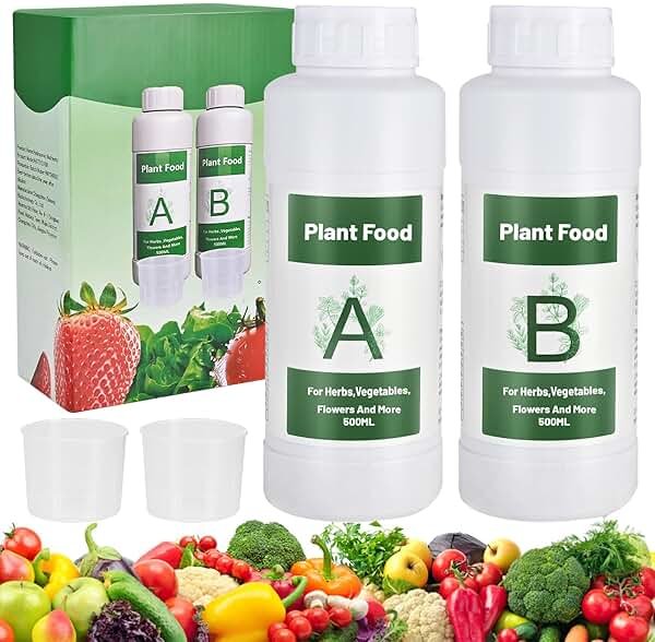 Tigvio 1000ml Hydroponic Nutrients A&B for Aerogarden Plant Food with 2 Measuring Cups - Fertilizer for Indoor Hydroponics Garden & Growing Vegetables, Fruits, Flowers (1000ml) - Product Image