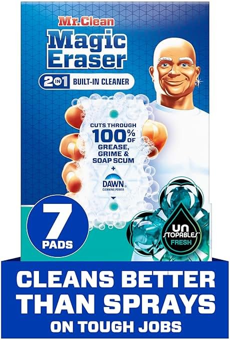 Mr. Clean Magic Eraser Foaming Sponge, All Purpose Cleaner, Dawn Cleaning Power, Wall, Sneaker, Oven Cleaner, Kitchen, Bathroom, Shower Cleaning Supplies, Scrubber, Ultra Foamy, 7ct - Product Image