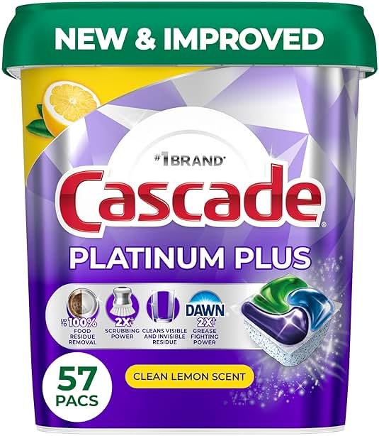 Cascade Platinum Plus Dishwasher Pods, Dishwasher Detergent, Dish Detergent Soap, Lemon, 57 Count - Product Image