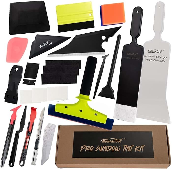 NEWISHTOOL Vinyl Wrap Tool Kit Car Wrap Kit Vehicle Wrapping Tools with Bulldozer Squeegee Felt Squeegee 8 Inch Water Squeegee Utility Knife PPF Tools Wrap Stick Tool Shank Gasket Window Tint Kit - Product Image
