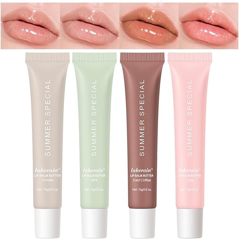 Lakerain 4 PCS Lip Glossy Butter Nourishing Balm,Lightweight,Non-Sticky,Long-lasting Lip Care Set - Product Image