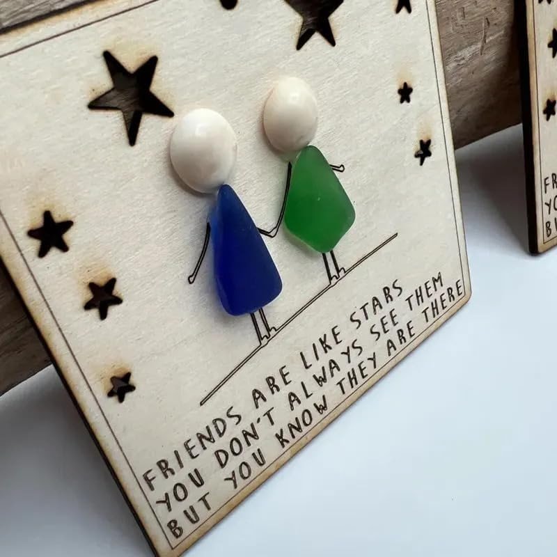 Generic Friendship Sea Glass Art BFF Ornament, Handmade Sea Glass Wall Art Decor, Hanging Ornament, Gift for Best Friends - Product Image