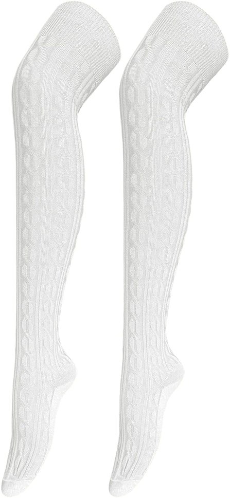 Bestjybt Women Cable Knit Thigh High Socks Cotton Warm Over the Knee Socks Knee High Boot Stockings Leg Warmers - Product Image