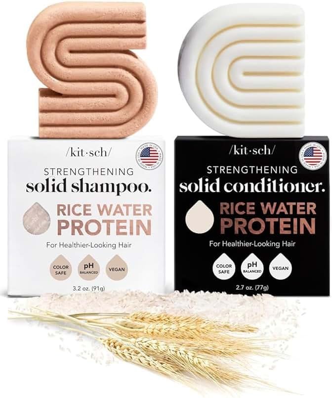 Kitsch Rice Water Shampoo & Conditioner Set – Solid Shampoo & Conditioner Bar with Protein for Hair Growth, Strengthening Hair & Damage Repair – Paraben, Sulfate & Silicone Free – 2 Pack - Product Image