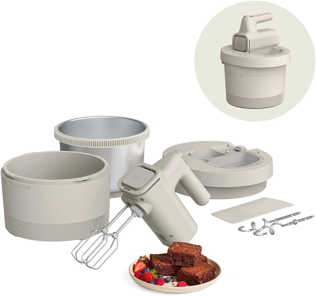 bella 3.5 Qt Hand & Stand Mixer, 2 in 1 Electric Mixer with Bowl, Dough Hook, Whisk & Egg Beater, Multifunctional Handheld Mixer for Baking, 200 Watt, Oatmilk - Product Image