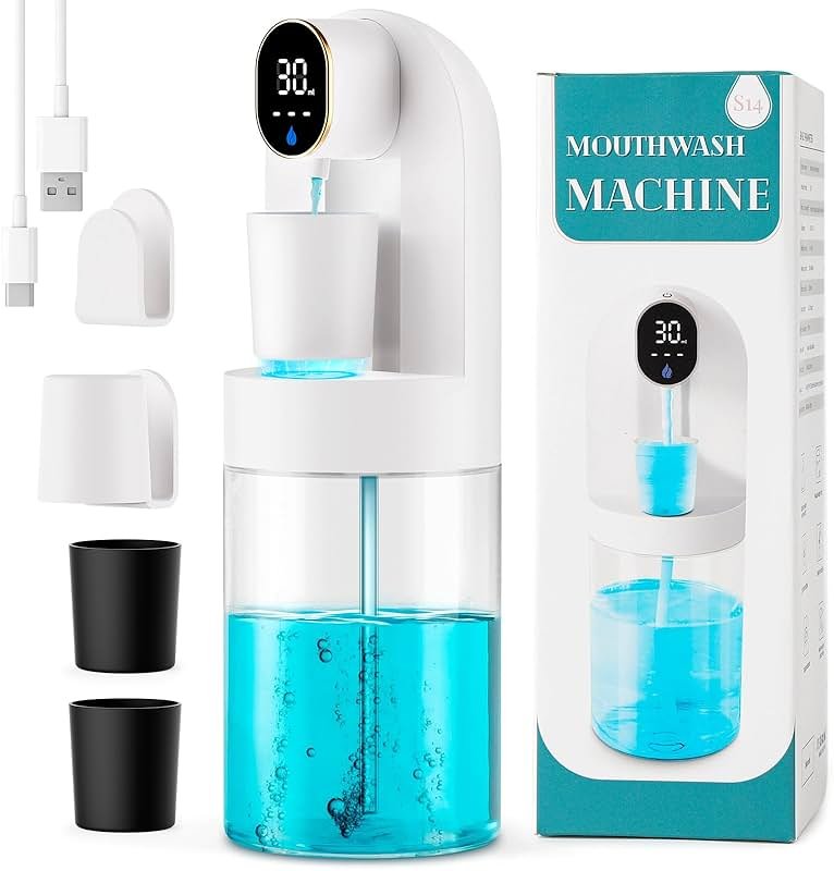 Automatic Mouthwash Dispenser for Bathroom, 21.12 oz Touchless Smart Mouth Wash Dispensers Bathroom Accessories Set with 4 Magnetic Cups, 4 Modes Wall Mounted Mouth Wash Dispenser for Home & Kids - Product Image