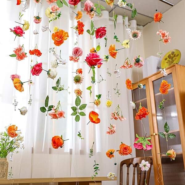 XunYee 6 Pcs 35.4 ft Flower Garlands Artificial Wildflower Vines Floral Hanging Backdrop Fake Flower Garlands Faux Silk Wildflower Vine for Wedding Bridal Shower Home Garden Wall Arch Decor(Rose) - Product Image