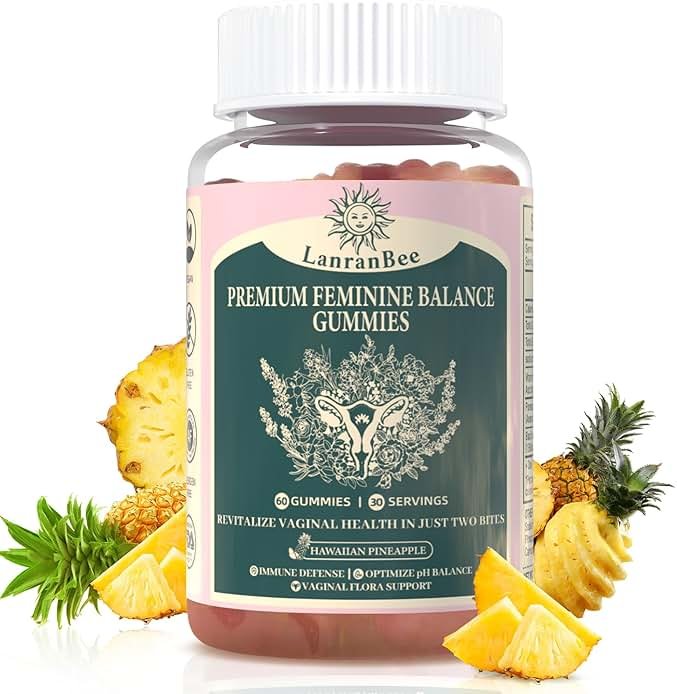 Premium Feminine Balance Gummies Vaginal Probiotic - for Women’s pH Balanced Health & Wellness - Immune Support - Vegan, Gluten-Free & Halal - Hawaiian Pineapple - 60 Gummies - 30 Servings (1) - Product Image