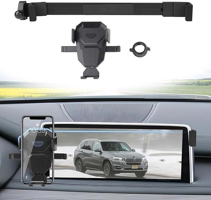 Sunsdrew Car Phone Holder for BMW X1 X2 2019-2021/X5 2014-2018/X6 2015-2019 Accessories,Adjustable Phone Mount for 10.2-inch Screen,Hands-Free Ultra Stable Phone Stand for All Phones - Product Image