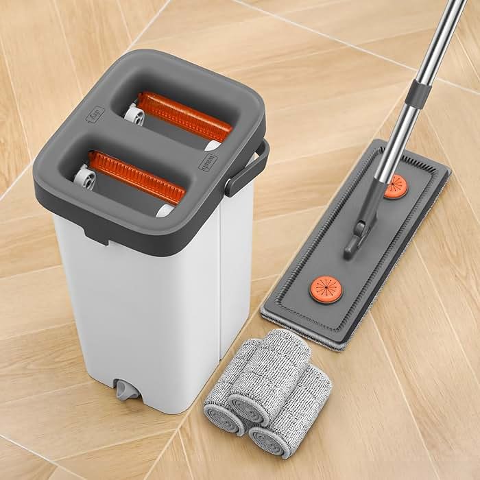 MOPALL Mop and Bucket with Wringer Set for Home, Hands-Free Flat Mop and Bucket Set for Floor Cleaning and Window Wall Cleaner, Wet and Dry Mop with 61" Long Handle and 3 Microfiber Pads - Product Image