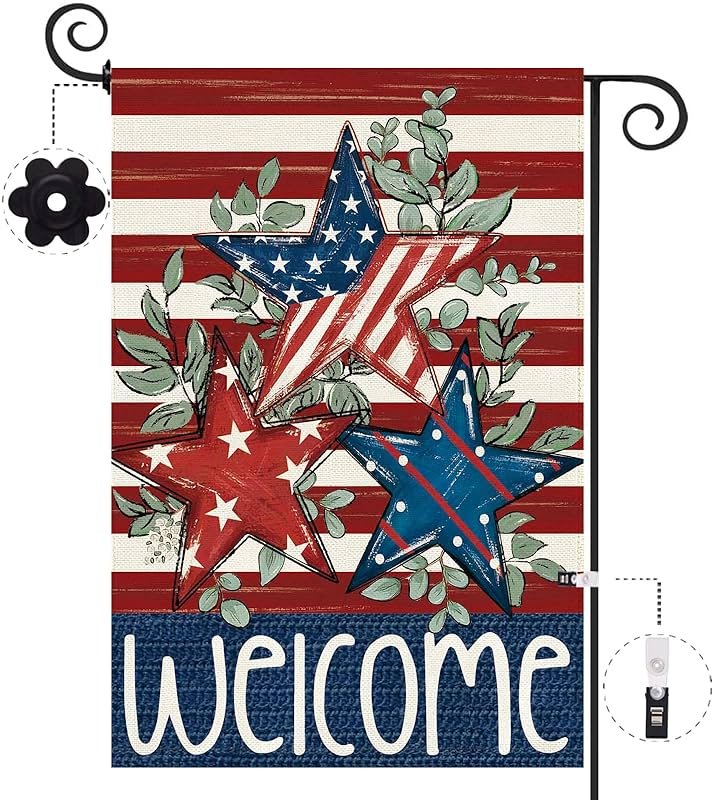 Baccessor Patriotic 4th of July Garden Flag 12.5 x 18 Inch Double Sided Burlap Memorial Day Welcome American Stars and Stripes Yard Flag Summer Holiday Seasonal Farmhouse Outdoor Outside Decoration - Product Image
