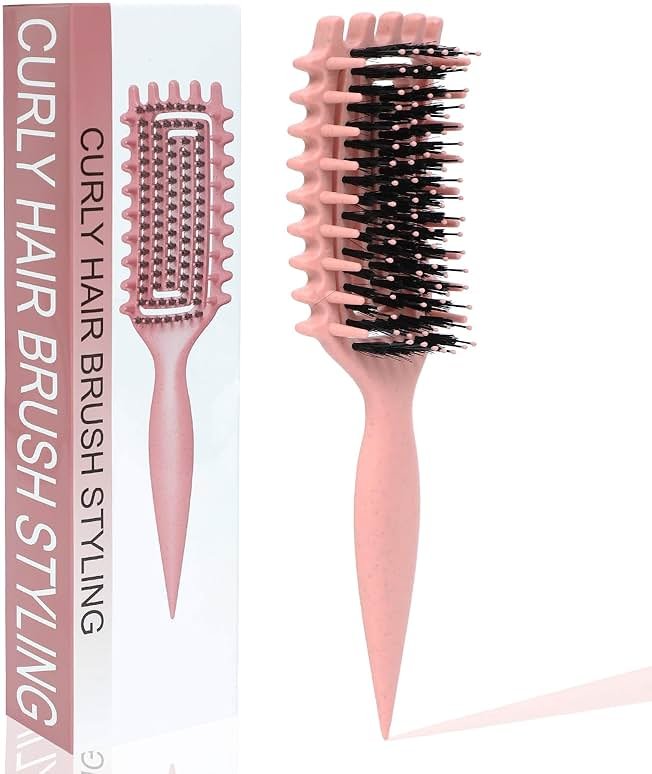 Curl Defining Brush for Curly Hair – Detangling & Styling Brush for Wet or Dry Hair – Reduces Frizz, Shapes & Lifts Curls (Rose Pink) - Product Image