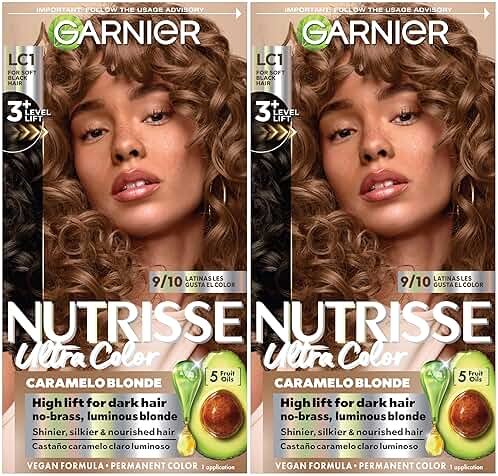 Garnier Nutrisse Ultra Color Hair Color, Permanent Hair Dye for Up to 8 Weeks of Bold, Vibrant Results, Vegan & Cruelty-Free, LC1 Hi-Lift Light Brown (Salted Caramelo), 2 Count - Product Image