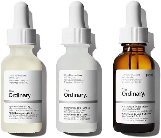 The Ordinary Brighten & Balance Collection For Smooth, Supple Skin - Skin Care Bundle Set - Hyaluronic Acid 2% + B5, Niacinamide 10% + Zinc 1%, 100% Organic Cold-Pressed Rose Hip Seed Oil - Product Image