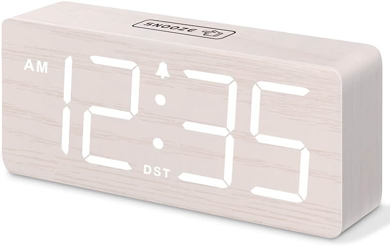 DreamSky Wooden Digital Alarm Clock for Bedroom - Desk Clock for Living Room with Large Numbers, Dimmer, Loud Alarm for Heavy Sleepers with Volume Control, DST, Office Wood Decor (Plug in Clock) - Product Image