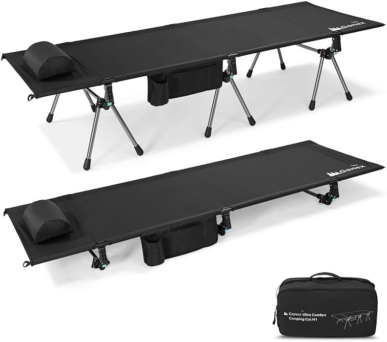 Gonex Camping Cot with Leg Extenders 2 in 1 Portable Ultralight Folding Cot for Adults Adjustable Height Supports 350lbs Sleeping Bed for Backpacking Travel Beach Home 74.8"x27.5"(Black, 1 PCS) - Product Image