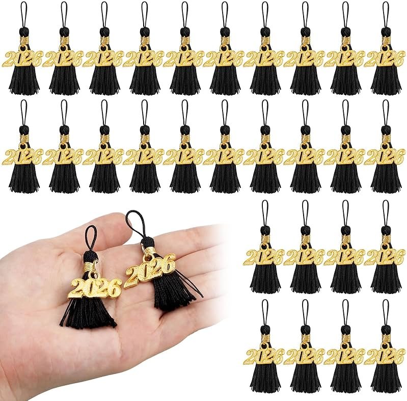 Daifunli 60 Pcs 2026 Mini Graduation Tassels for Craft 2.4inch Tassels Party Favors Mini Bookmark for Graduation Decor, Chocolates Decor, Keychain Making(Black) - Product Image