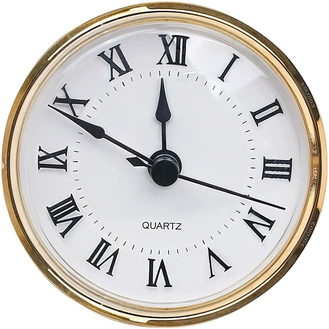 3-1/8 Inch (80 mm) Clock Inserts, Fit 3 Inch (76mm) Hole Diameter, Quartz Clock Movement Replacement, Gold Rim Roman Retro Numeral Skeleton Clock Fit-Up for Wall Living Room Bedroom Home Decor - Product Image