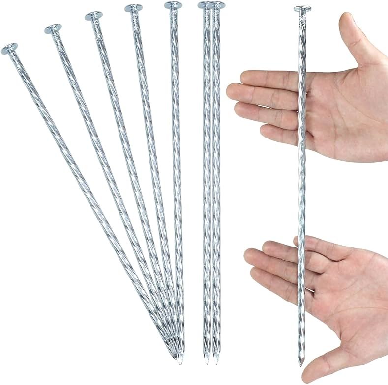 IHOSHENG 14 Inch Heavy Duty Spiral Landscape Spikes Solid Galvanized Metal Garden Stakes for Speed Bump, Wheel Stop, Paver Edging, Floor Covering, Weed Barriers, Tent, Garden Plants (15) - Product Image