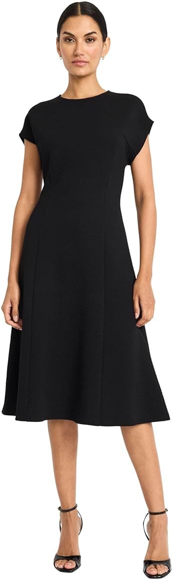 Maggy London Women's Women's Classic Crew Neck Short Sleeve Midi - Special Occasion Fitted A-line Wedding Guest Wear to Work Dress - Product Image