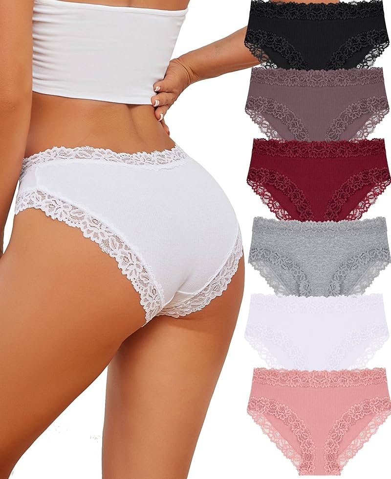 Knowyou Cotton Underwear for Women Cheeky Bikini Womens Underwear Pack Sexy Lace Wasit Hipster Brief Panties for Ladies - Product Image