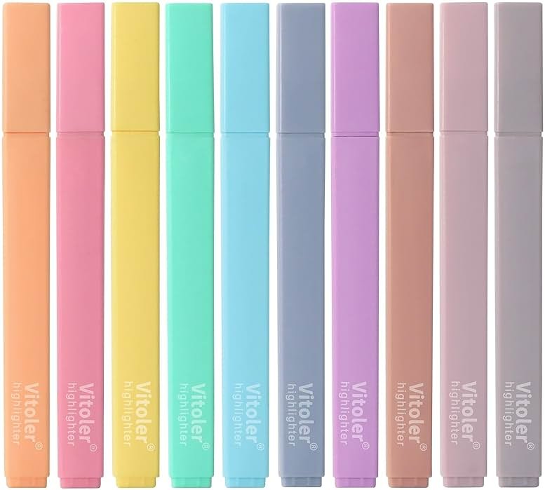 Piochoo Highlighters,10Pcs Bible Highlighters,Chisel Tip Bible Markers,Pastel Purple Highlighter for Journaling Planner Notes School Supplies, assorted colors no bleed Pens - Product Image