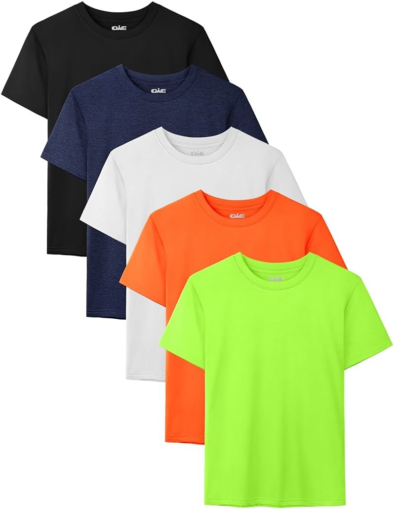 QWE 5 Pack Boys Shirts Youth Dry Fit Shirts Athletic Short Sleeve T Shirts Boys' Activewear Tops for Youth Teens 5-18 Years - Product Image