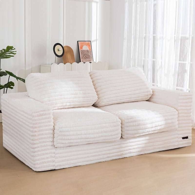 MAXYOYO Giant Bean Bag Chair for Adults, Upholstered Loveseat Floor Sofa with Pillows and Armrests, Large Bean Bag Sofa Plush Chair Couch for Bedroom Living Room, White - Product Image