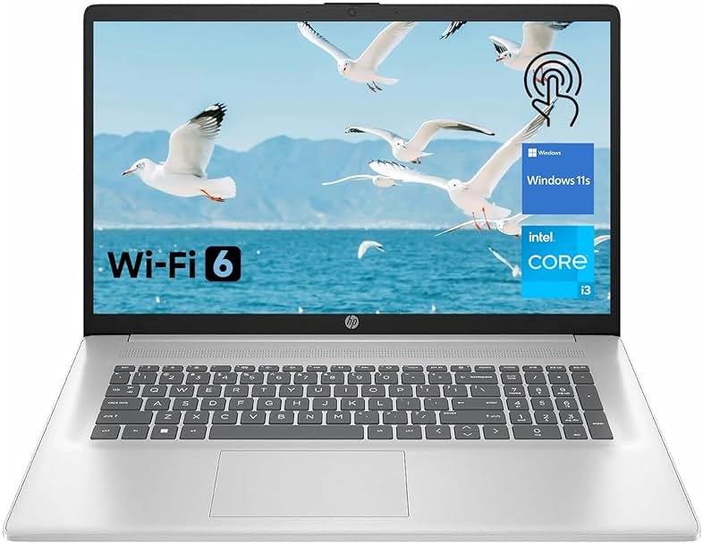 HP Premium 17.3" Touchscreen Laptop, 8-Cores Intel Core i3-N305, 32GB RAM, 128GB eMMC + 1TB SSD, MS Copilot, Office 365 for the Web, Webcam w/Privacy Shutter, Wi-Fi 6, Windows 11, Silver - Product Image