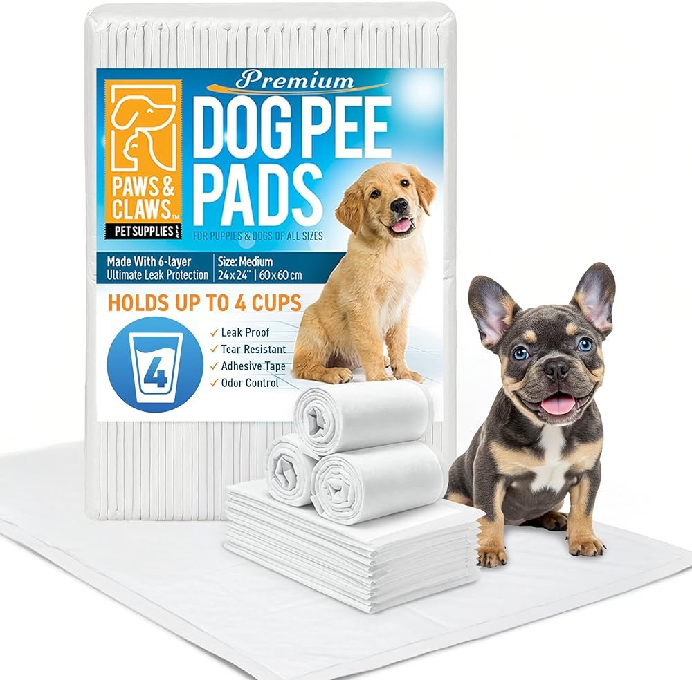 Paws & Claws Premium Disposable Dog & Puppy Pee Pads – Small 17"x20", 50 Count – 6-Layer Leak‑Proof, Super Absorbent (Holds 4 Cups), Quick‑Drying – for Small Dogs, Puppies, Seniors & Potty Training - Product Image