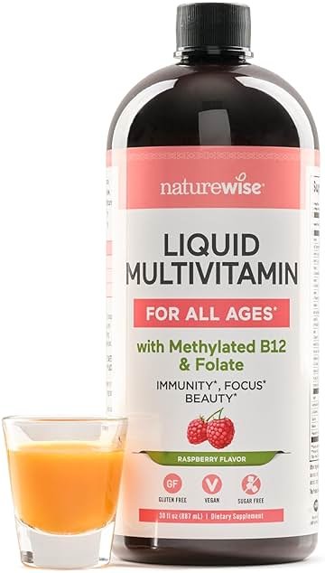 NatureWise Liquid Multivitamin for Women, Men of All Ages - Sugar Free, Vegan - Vitamins for Energy Levels, Beauty, Immune Health with Methylated B12 & Folate - Non-GMO - 30 fl oz(887 mL) - Product Image