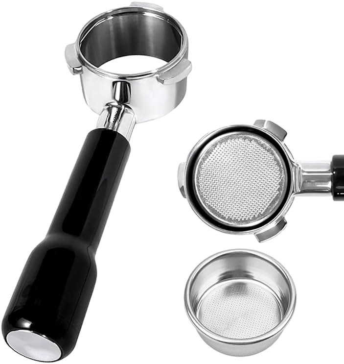 VOURMIO 54mm Bottomless Portafilter - 3 Ears with Stainless Steel Filter Basket, Fits Breville Barista Express, Pro, Touch, Bambino Plus, Infuser (880BSS, 870XL, 878BSS, 500BSS, 840XL), Black - Product Image