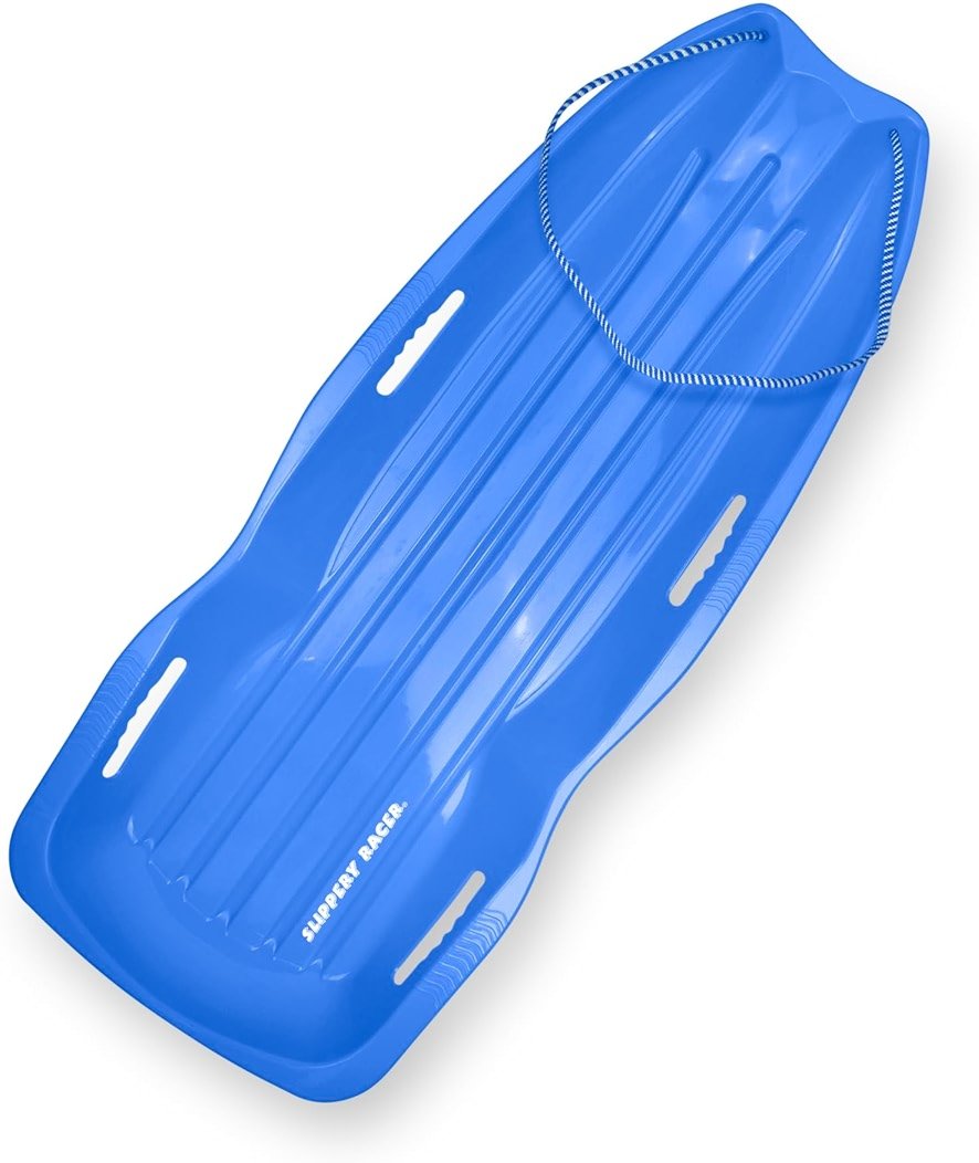Slippery Racer Downhill Xtreme Flexible Adults and Kids Plastic Toboggan Snow Sled for up to 2 Riders with Pull Rope and Handles - Product Image