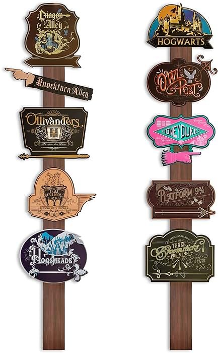 Conquest Journals Harry Potter Wizarding World Directional Sign Set, Officially Licensed, 12 Pieces, 10 6'' x 9'' Location Signs & 2 48'' Posts, Cardstock, Party Decorations or Home Decor - Product Image
