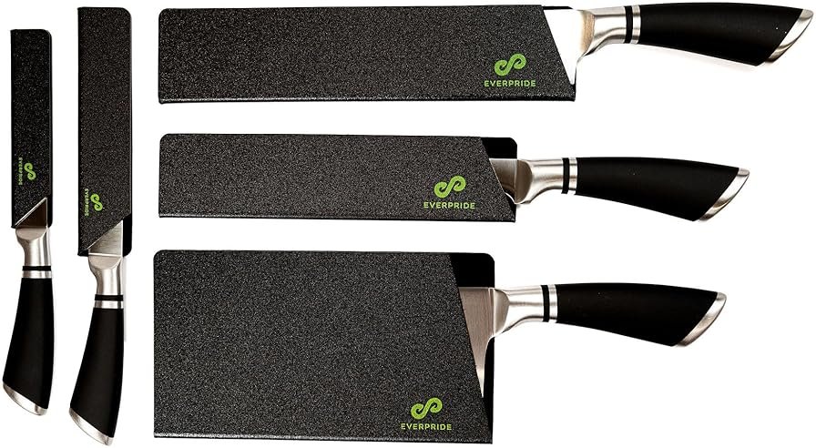 EVERPRIDE 5 PIECE Chef Knife Guard Set Universal Blade Edge Cover and Knife Sheath Set for Chef and Kitchen Knives Durable BPA-Free Felt Lined Sturdy ABS Plastic Knife Storage and Protection - Product Image