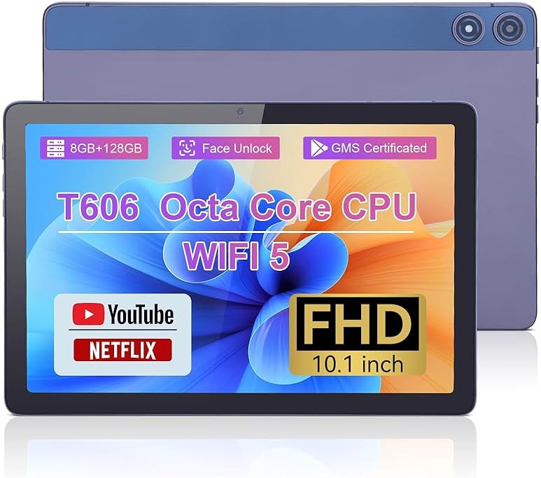 C idea 10.1 inches Tablet,Android 12.0 Tablet 8GB RAM 128GB ROM (1TB TF),1920 * 1200 Full HD Screen,8 Core Unisoc T606 CPU,2.4G/5G WiFi,8MP+13MP Camera,6000mAh Long Battery,Face Unlocked(Gray) - Product Image