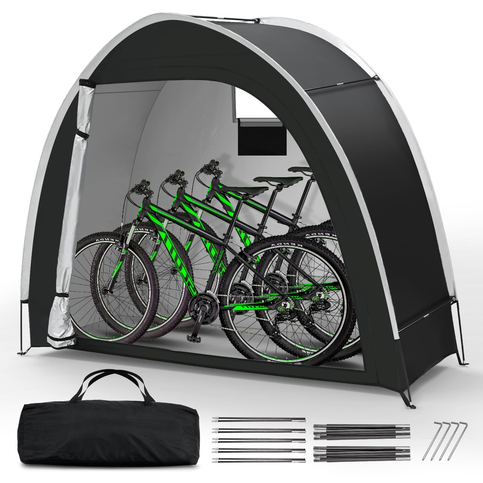 Bike Storage Tent for Outdoor, 2 Bike Capacity with Extra Top Space, PU5000 Waterproof 210D Oxford Fabric with Taped Seams, Portable Floor Storage Shed for Bicycle, Motorcycle & Garden Tools, etc - Product Image