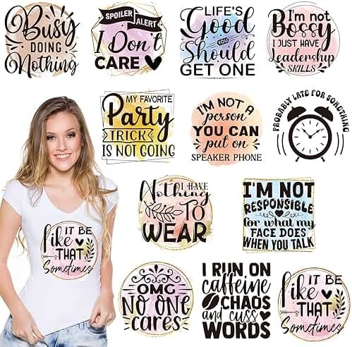 Dazaoratix Sarcastic Iron on Patches - 12 PCs Funny Heat Transfer Design Stickers Ready to Press Black Humor Joke Shirts Decals for T-Shirts Men Adult Clothes Women DIY Crafts Clothing Hat Decoration - Product Image